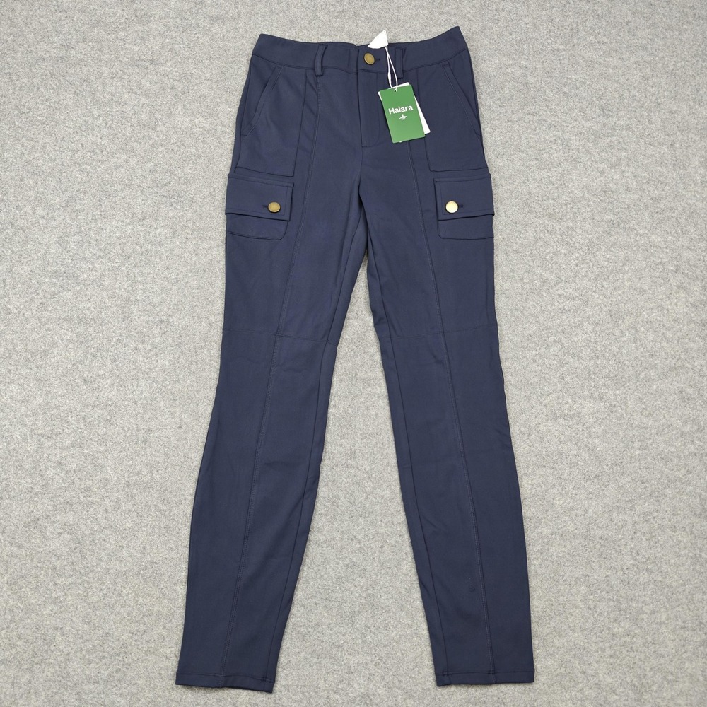 Halara Pants Womens XS Blue Knit Cargo Slim Zip Stretch Travel Pockets New‎